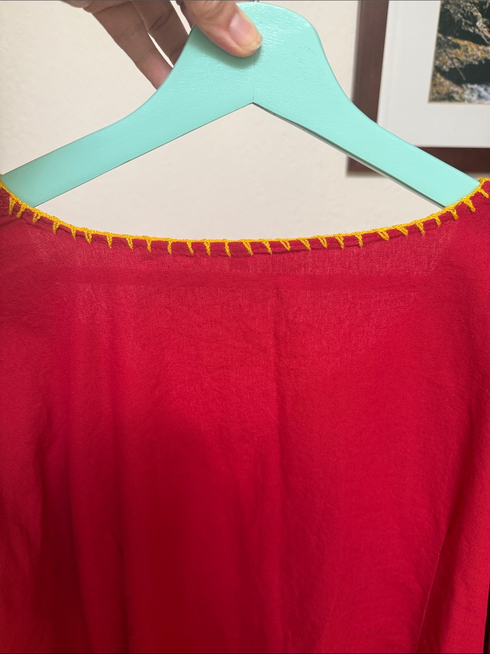 Women’s Sunflower Embroidered Red Long Sleeve Tunic Top - Picture 10 of 10